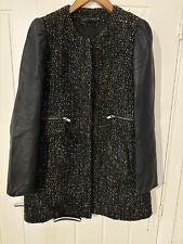 Ladies Zara Tweed Coat With Leather Sleeves. Size Large 