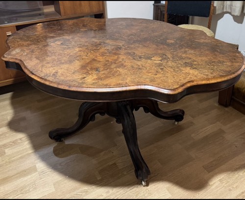 Burr walnut oval dining table - oval,