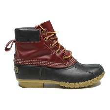 LL BEAN Womens Ankle Boots Leather UK 6 Red Black Classic Waterproof Duck Style