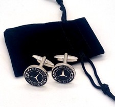 MERCEDES BENZ CHROME & ENAMEL CUFFLINKS IN GIFT POUCH XMAS IDEA