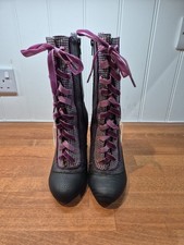 Ladies Poetic Licence Houndstooth Purple Laces Heeled Boots UK 5 EU 38 VGC