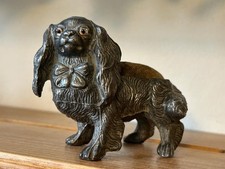 Antique Dog Pin Cushion: Cavalier King Charles Spaniel with Bow and Glass Eyes