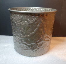 Vintage Metal Planter Hammered Pot 16 cm Tall x 17 cm Wide Silver Tone Embossed