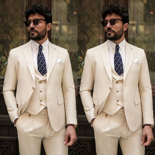 White men suit 3pcs formal - white,