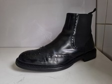 POLLINI DESIGNER UK 9 EU 43 MEN BLACK LEATHER FORMAL BROGUE CHELSEA  ANKLE BOOTS