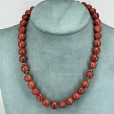 925 sterling silver coral beaded necklace red sponge round gold vermeil 19''