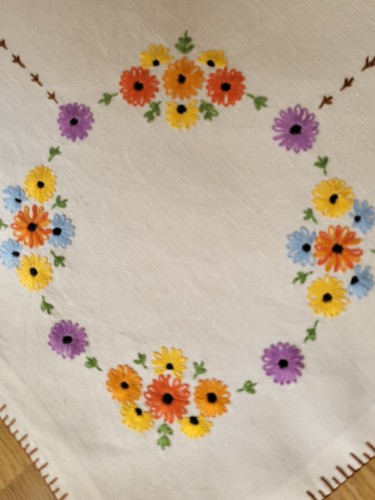 Art deco linen tablecloth hand - art,