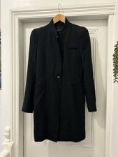 Zara Size XS 6-8 Black Long Fitted Overcoat Single Breasted With Pockets Lined