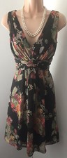 Size 10 Ariella Black Red Mix Sheer Floral Outer Layer Sleeveless Dress New