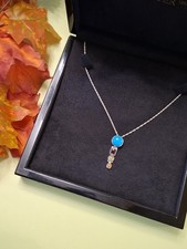 Sterling Silver 925 Necklace / Amber / 18" Chain / Turquoise / Pendant (2616)
