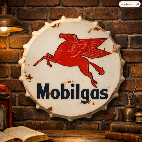 Bottle top sign metal mobilgas - bottle,