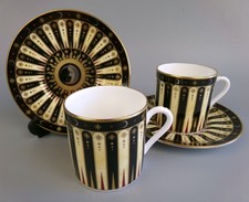 Royal Worcester Coffee Set. 2 Cups. 250th Anniversary Celebration. Black & Gold.