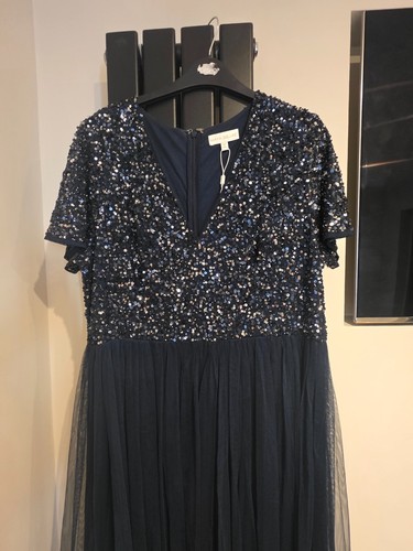 Navy blue prom sequin dress