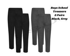 2 PAIRS BOYS SCHOOL PULL UP TROUSERS TEFLON  COATED~BACK TO SCHOOL SPECIAL DEAL