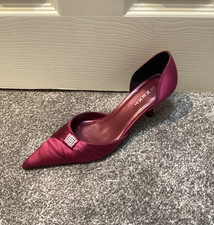 Next Womens Ladies Burgundy Satin Kitten Heel Party Court Shoes Size UK 6.5 Used