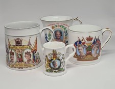 4 Royal commemorative mugs Queen Elizabeth II Queen Mother George V George VI