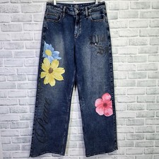 Hollister 11R W30 Dark Wash High Rise Vintage Stretch Wide Leg Jeans Graphic