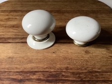 Pair Beautiful Antique Porcelain and brass Door Knobs Victorian Period C1900