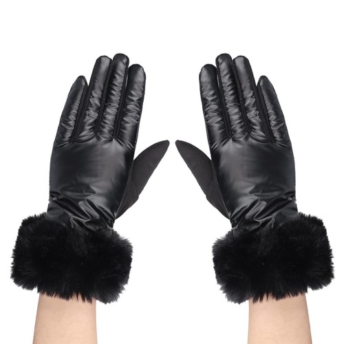 Ladies leather black gloves - black,
