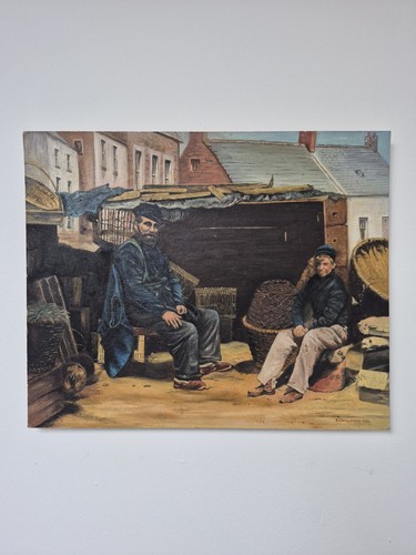 Vintage oil painting fishermen - oil,
