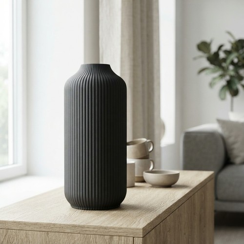 Large ribbed black ceramic - ribbed,
