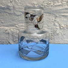 Contemporary gold black mosaic glass bedside water carafe w/ drinking glass lid