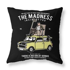 Mr Bean Mini Car FILLED CUSHION Zip Designer Black