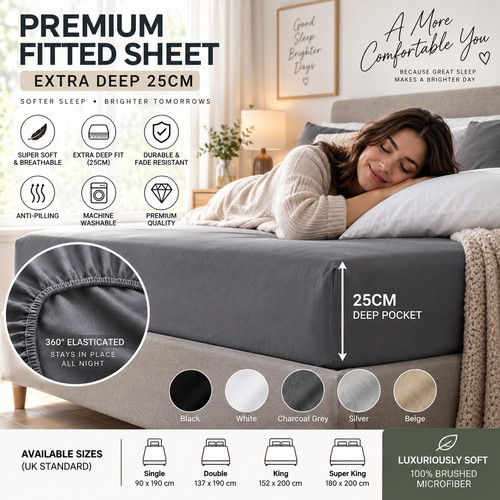 25cm deep fitted - sheet, 100%