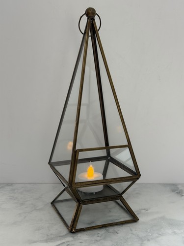Vintage brass glass tealight - brass,