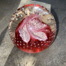 Caithness Scotland Cauldron Pink Swirl Controlled Bubble Paperweight CIIG