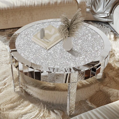 80cm round mirrored end table - 80cm,