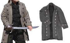 Men's Deluxe Wool Pirate Captain Coat with Pockets - Authentic Costume Jacket