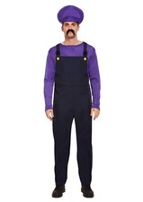 Purple/Blue Waluigi Fancy Dress Outfit Super Mario Villain Overalls Game Costume