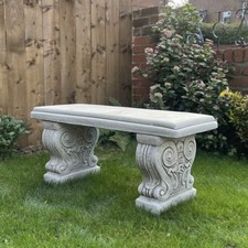 Large Hand Cast Stone Garden Bench Outdoor Decor – Weatherproof Ornamental Seat