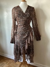 LIPSY LEOPARD ANIMAL PRINT FLOATY WRAP FRILL EDGE DRESS SIZE UK 14