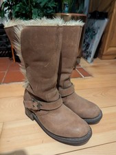 Caterpillar Boots Women's Size UK 4 Wide Anna biker Fur Lined Brown Leather