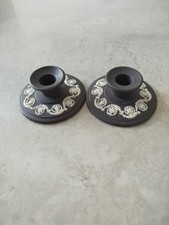 Pair of Wedgwood Black Jasperware candle stick holders