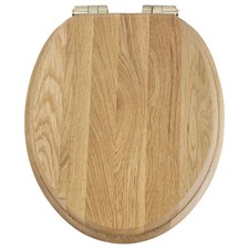 Heritage Oak Toilet Seat with Brushed Brass Soft Close Hinges