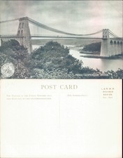 Menai Suspension Bridge Anglesey Wales LNWR Landscape Printed Lithograph