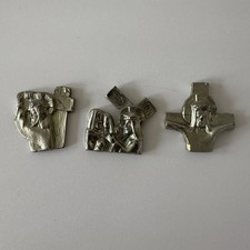 3 Silver Tone Religious Relics Depicting The 7th 8th 12th Stations Of The Cross