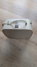 LOVELY VINTAGE 1960s CREAM VANITY CASE FAUX LEATHER