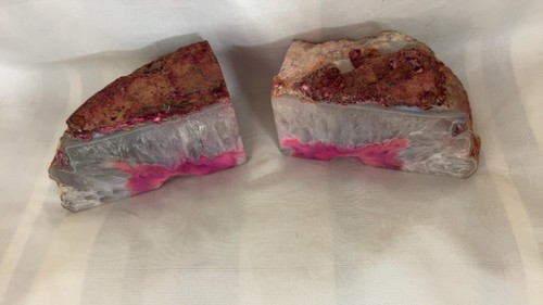 Pink agate crystal pair - pink,