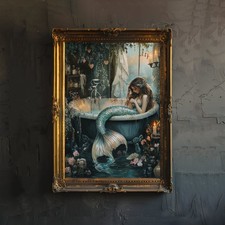 Mermaid in Bathtub Print Dark