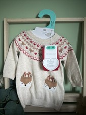 Primark 0-3 Month Festive Jumper Dress Christmas Reindeer