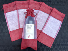 3 x WINE RED BURLAP/HESSIAN CLEAR WINDOW WINE BOTTLE GIFT BAGS H 35cm X W 15cm