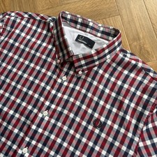 FRED PERRY Short Sleeve Check Shirt Blue White Red Mens Size 2XL XXL Mod 60s