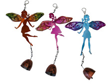 Metal Fairy Wind Chimes Glass Wings x 3 Outdoor Hanging Garden slight seconds