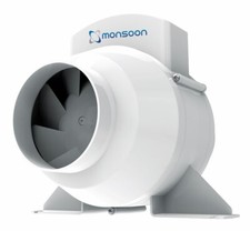 Monsoon 4" In Line Mixed Flow Bathroom Extractor Fan with Timer - UMD100T