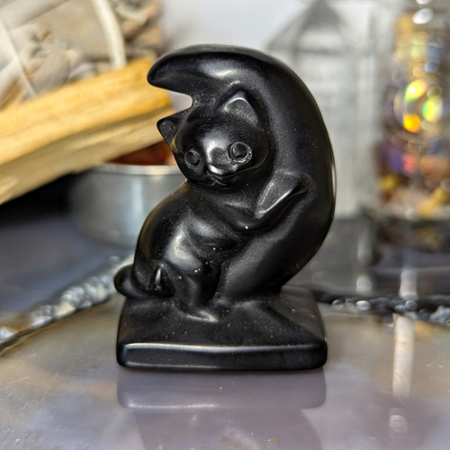 Black cat crescent moon - black,