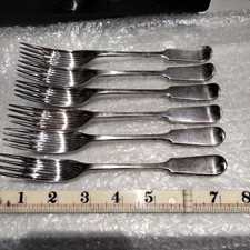 six unusual Elkington silver plated pea or gravy forks sporks